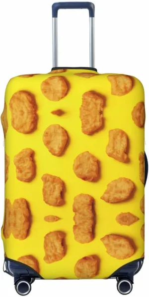 Travel Luggage Cover Suitcase Elastic Washable Stretch Fried Chicken Nuggets Yellow Suitcase Protector Bag,Anti-Scratch Spandex With Zipper Closure Baggage Covers For Wheeled Suitcase Kid Adult