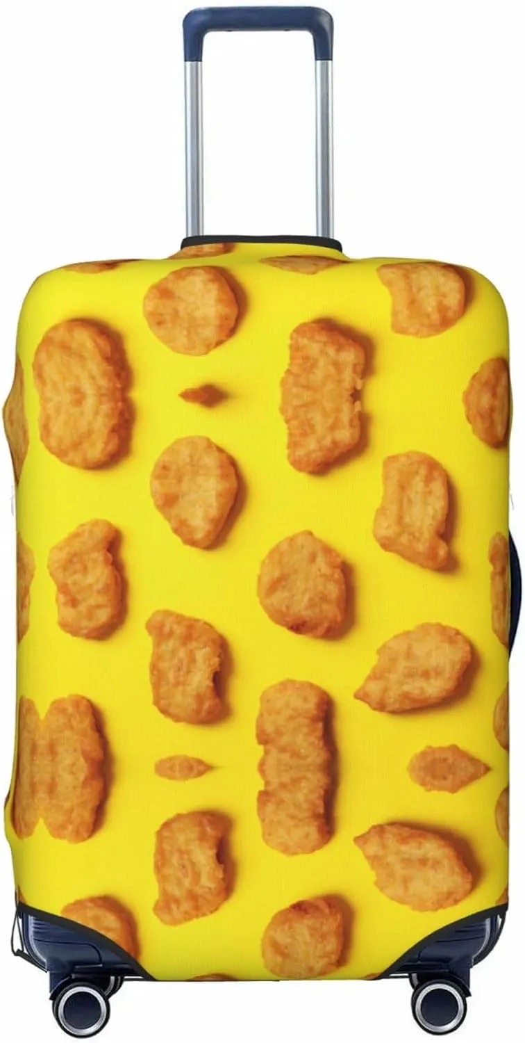 Travel Luggage Cover Suitcase Elastic Washable Stretch Fried Chicken Nuggets Yellow Suitcase Protector Bag,Anti-Scratch Spandex With Zipper Closure Baggage Covers For Wheeled Suitcase Kid Adult