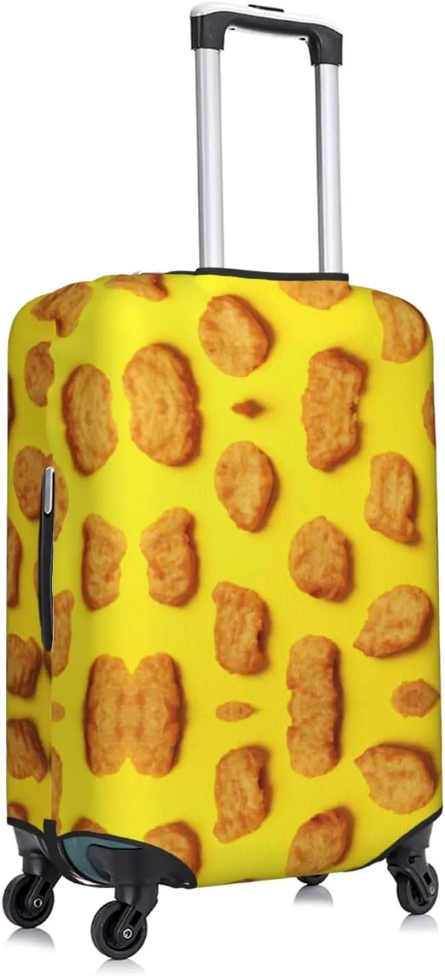 Travel Luggage Cover Suitcase Elastic Washable Stretch Fried Chicken Nuggets Yellow Suitcase Protector Bag,Anti-Scratch Spandex With Zipper Closure Baggage Covers For Wheeled Suitcase Kid Adult