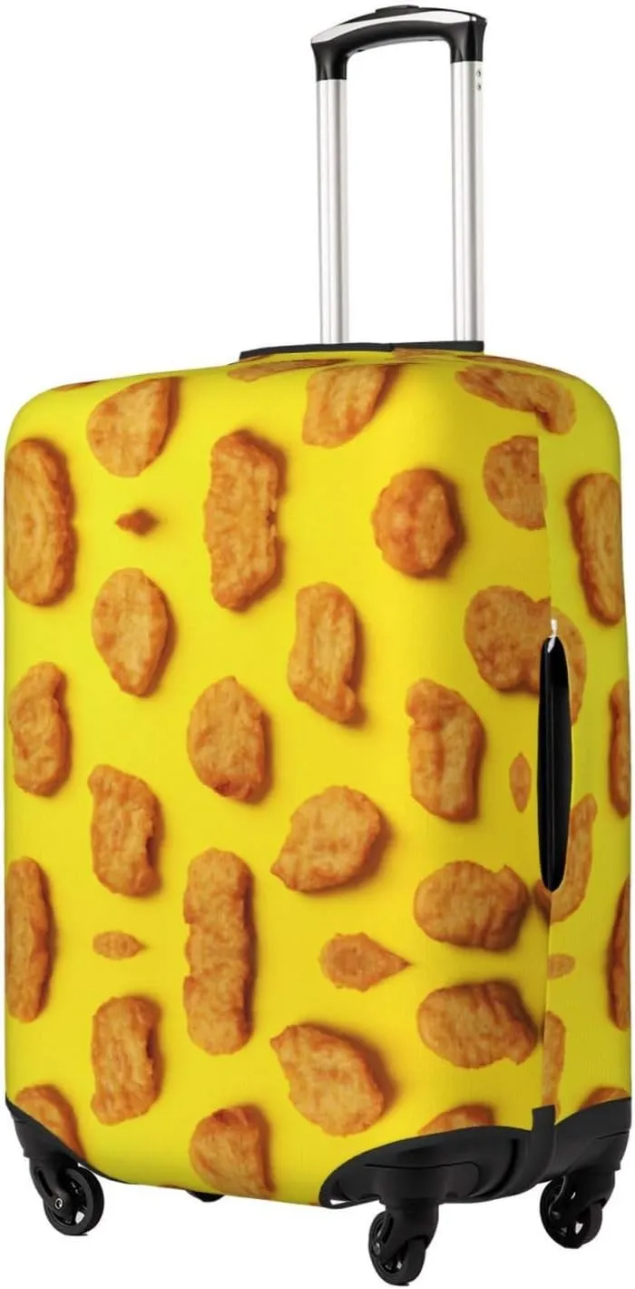 Travel Luggage Cover Suitcase Elastic Washable Stretch Fried Chicken Nuggets Yellow Suitcase Protector Bag,Anti-Scratch Spandex With Zipper Closure Baggage Covers For Wheeled Suitcase Kid Adult
