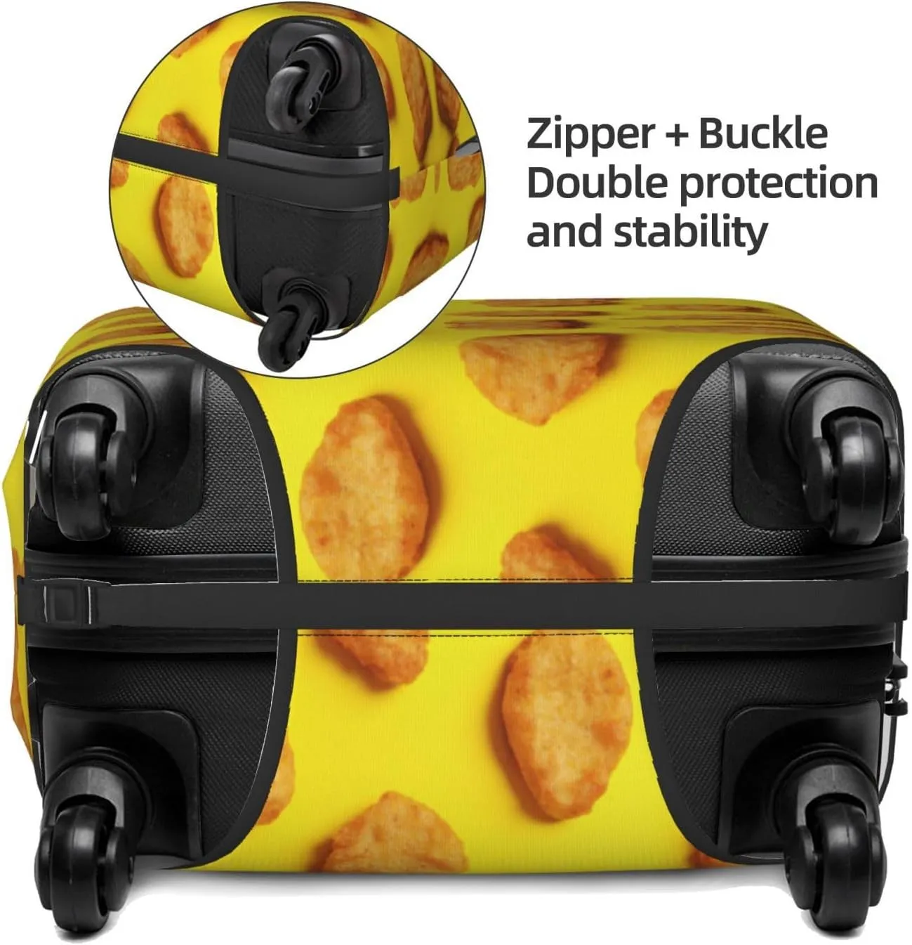 Travel Luggage Cover Suitcase Elastic Washable Stretch Fried Chicken Nuggets Yellow Suitcase Protector Bag,Anti-Scratch Spandex With Zipper Closure Baggage Covers For Wheeled Suitcase Kid Adult