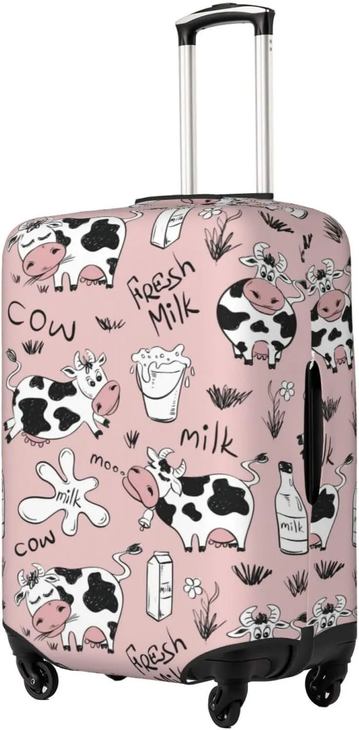 Travel Luggage Cover Suitcase Elastic Washable Stretch Funny Cows Milk Pink Suitcase Protector Bag,Anti-Scratch Dust-Proof With Zipper Closure Baggage Covers For Wheeled Suitcase Kid Adult