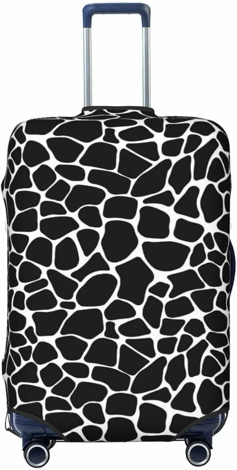 Travel Luggage Cover Suitcase Elastic Washable Stretch Giraffe Skin Black White Geometric 2 Suitcase Protector Bag,Anti-Scratch Spandex Double-Sided Baggage Covers,X-Large