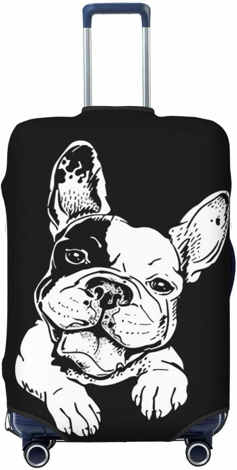 Travel Luggage Cover Suitcase Elastic Washable Stretch Happy French Bulldog Suitcase Protector Bag,Anti-Scratch Spandex Double-Sided Baggage Covers For Wheeled Suitcase Kid Adult