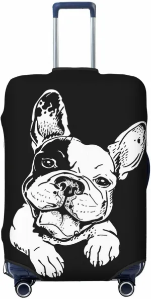 Travel Luggage Cover Suitcase Elastic Washable Stretch Happy French Bulldog Suitcase Protector Bag,Anti-Scratch Spandex Double-Sided Baggage Covers For Wheeled Suitcase Kid Adult