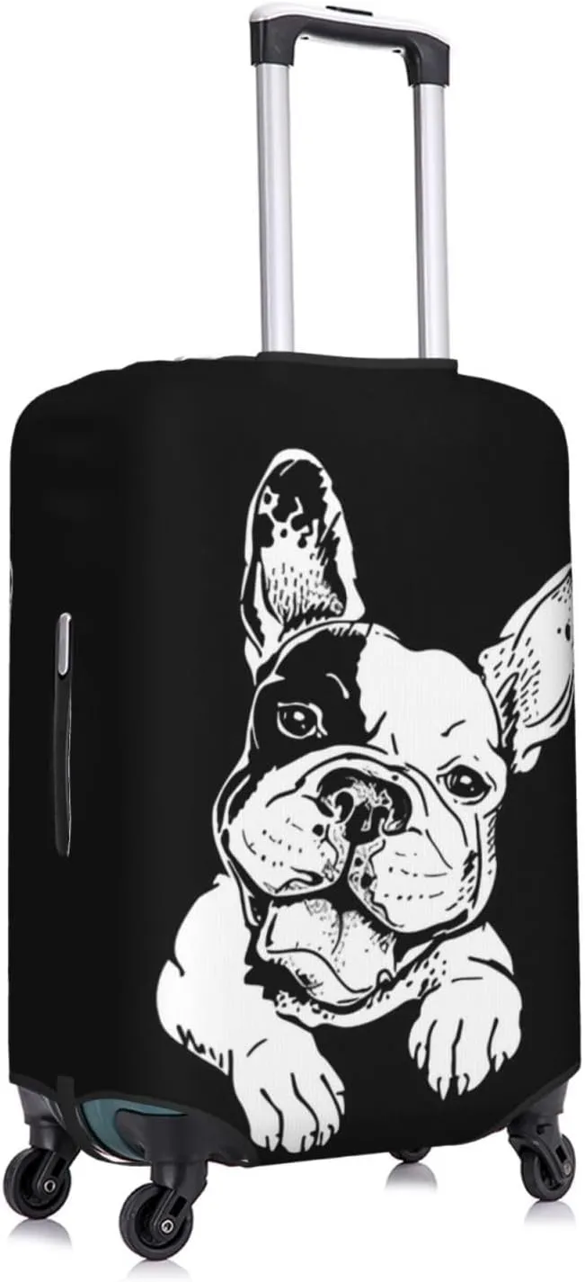 Travel Luggage Cover Suitcase Elastic Washable Stretch Happy French Bulldog Suitcase Protector Bag,Anti-Scratch Spandex Double-Sided Baggage Covers For Wheeled Suitcase Kid Adult