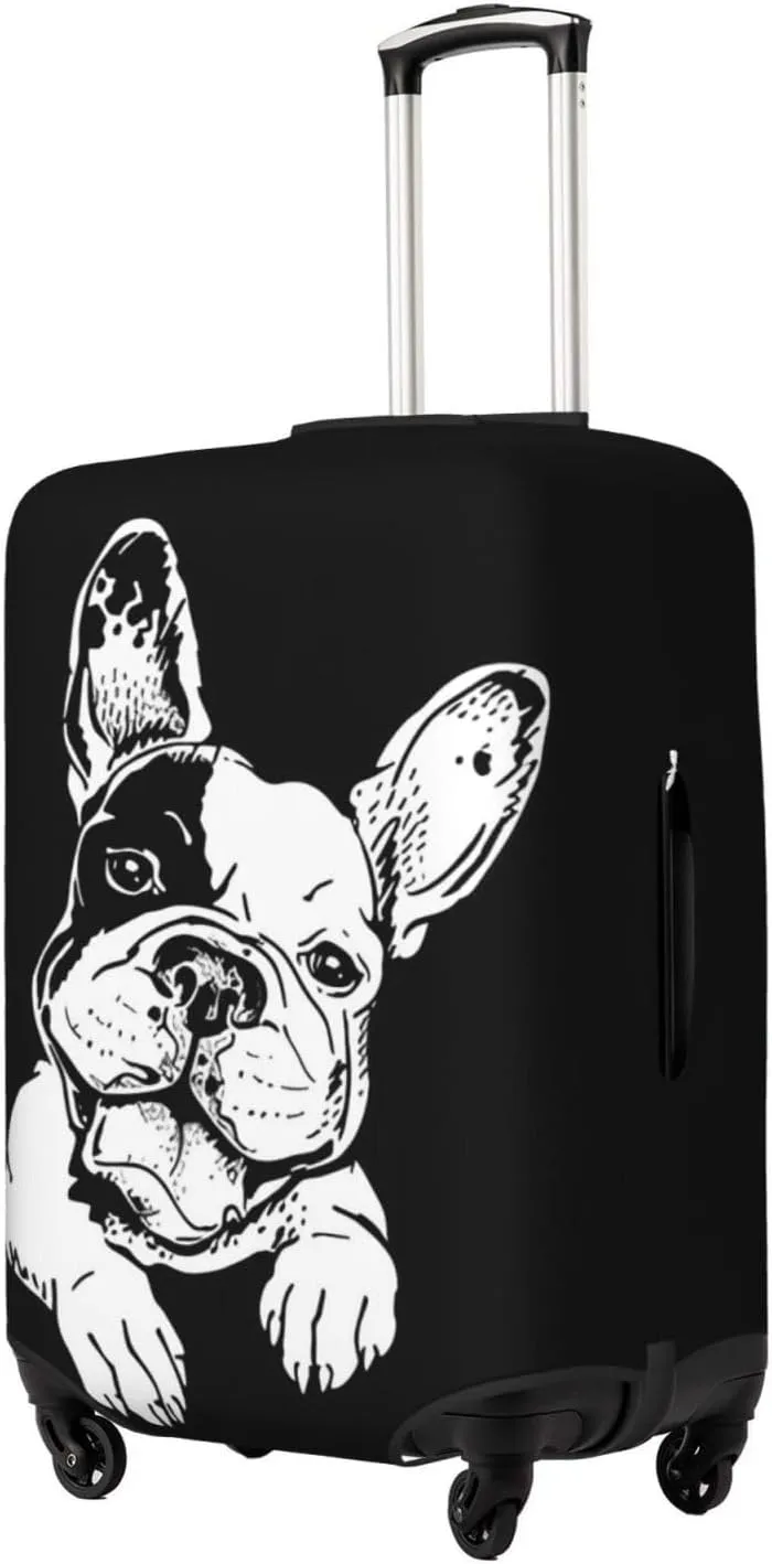 Travel Luggage Cover Suitcase Elastic Washable Stretch Happy French Bulldog Suitcase Protector Bag,Anti-Scratch Spandex Double-Sided Baggage Covers For Wheeled Suitcase Kid Adult