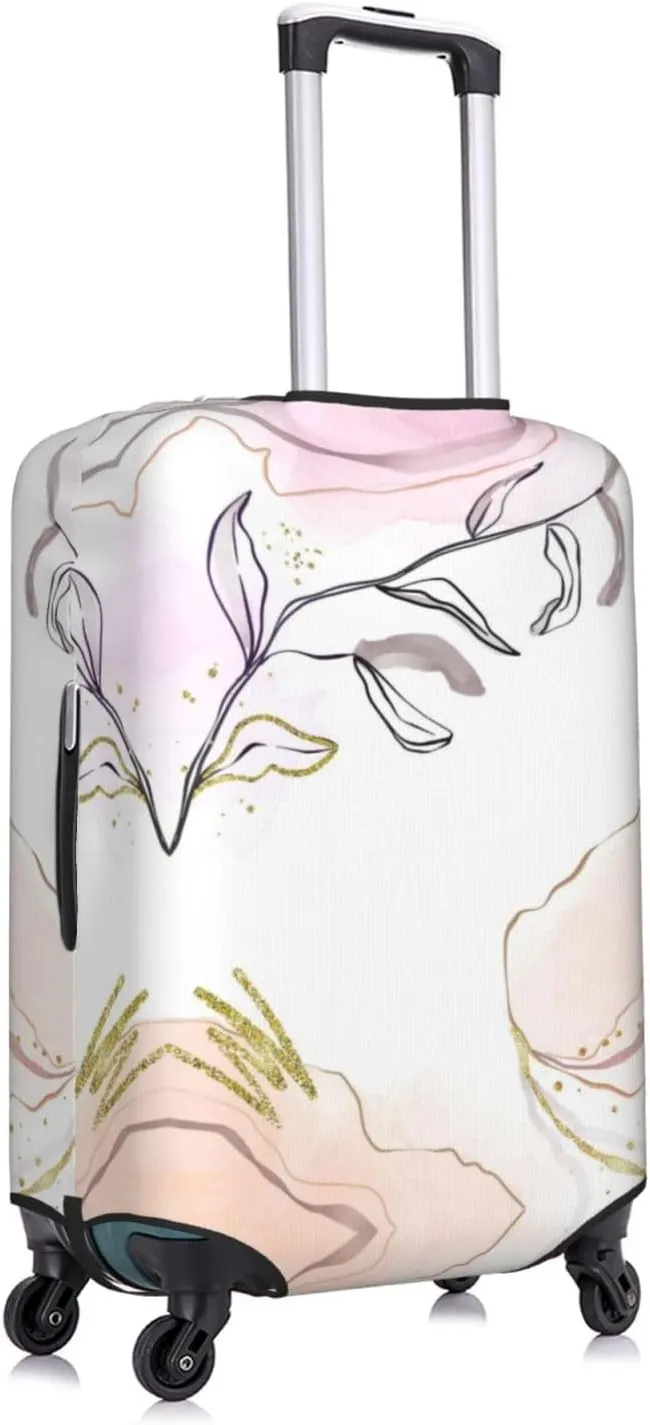 Travel Luggage Cover Suitcase Elastic Washable Stretch Marble Pink Eucalyptus Leaf Suitcase Protector Bag,Anti-Scratch Dust-Proof Double-Sided Baggage Covers For Wheeled Suitcase Kid Adult