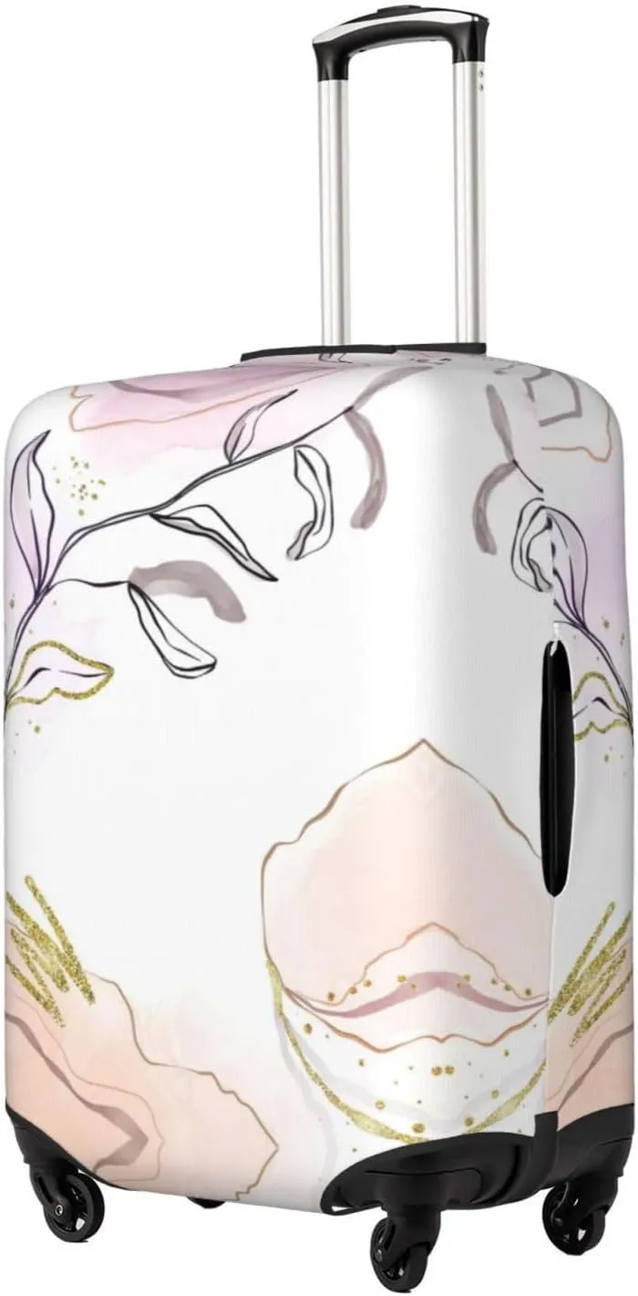 Travel Luggage Cover Suitcase Elastic Washable Stretch Marble Pink Eucalyptus Leaf Suitcase Protector Bag,Anti-Scratch Dust-Proof Double-Sided Baggage Covers For Wheeled Suitcase Kid Adult