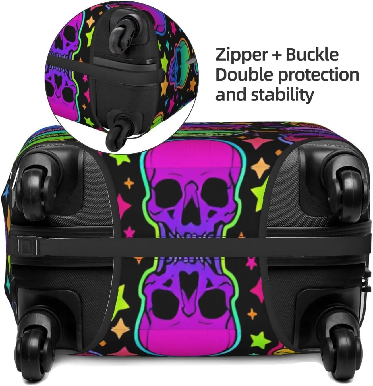 Travel Luggage Cover Suitcase Elastic Washable Stretch Neon Bright Skulls Stars Suitcase Protector Bag,Anti-Scratch Dust-Proof Double-Sided Baggage Covers For Wheeled Suitcase Kid Adult