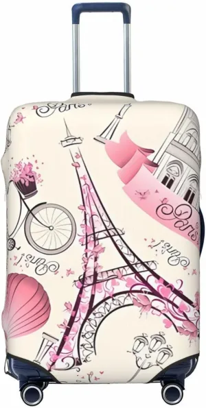Travel Luggage Cover Suitcase Elastic Washable Stretch Paris Eiffel Tower Bike Romantic Suitcase Protector Bag,Anti-Scratch Spandex Double-Sided Baggage Covers,Large