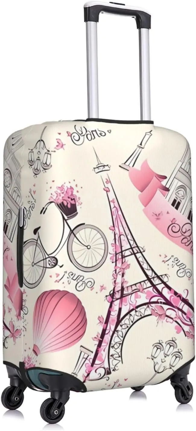 Travel Luggage Cover Suitcase Elastic Washable Stretch Paris Eiffel Tower Bike Romantic Suitcase Protector Bag,Anti-Scratch Spandex Double-Sided Baggage Covers,Large