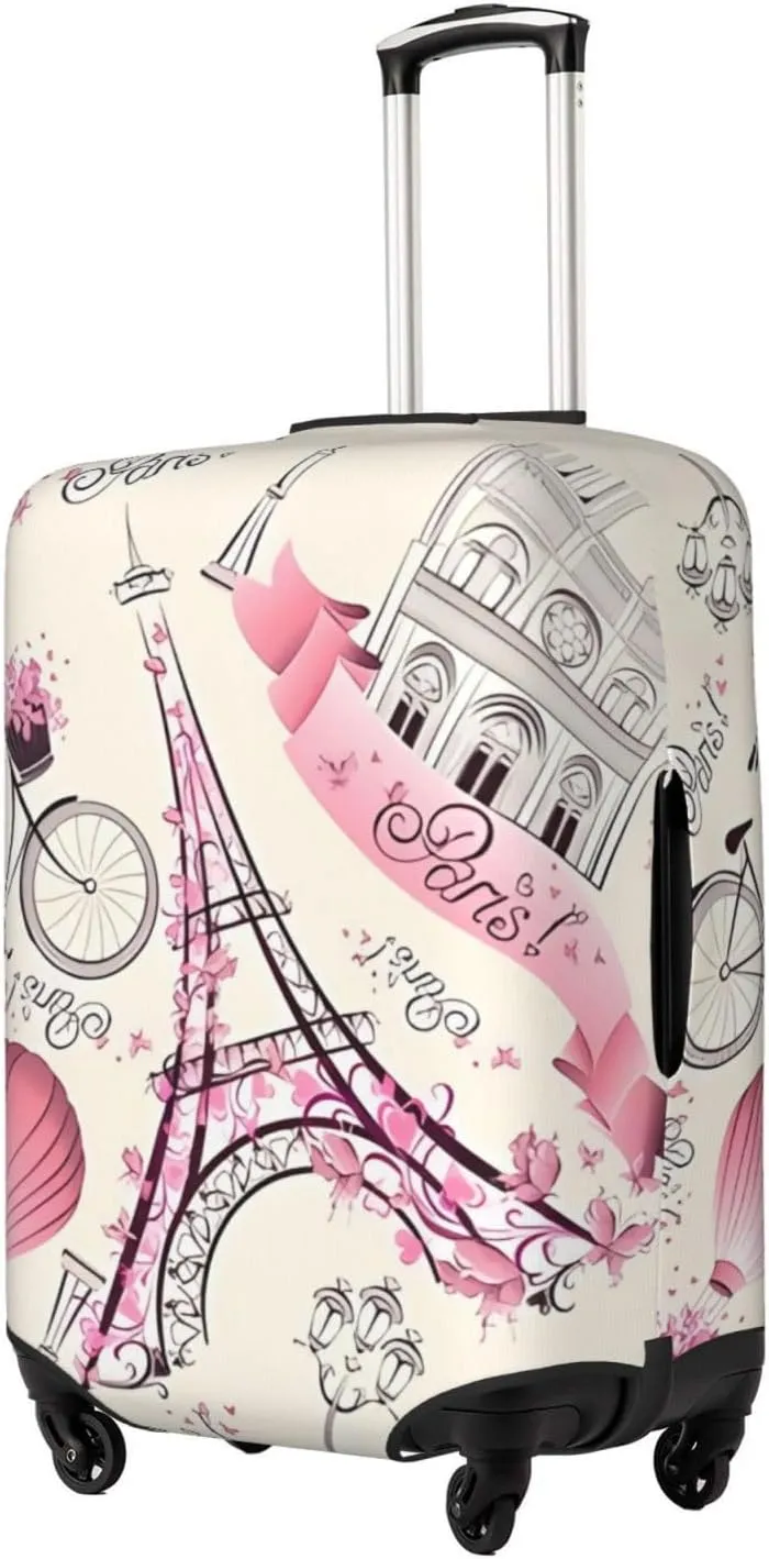 Travel Luggage Cover Suitcase Elastic Washable Stretch Paris Eiffel Tower Bike Romantic Suitcase Protector Bag,Anti-Scratch Spandex Double-Sided Baggage Covers,Large