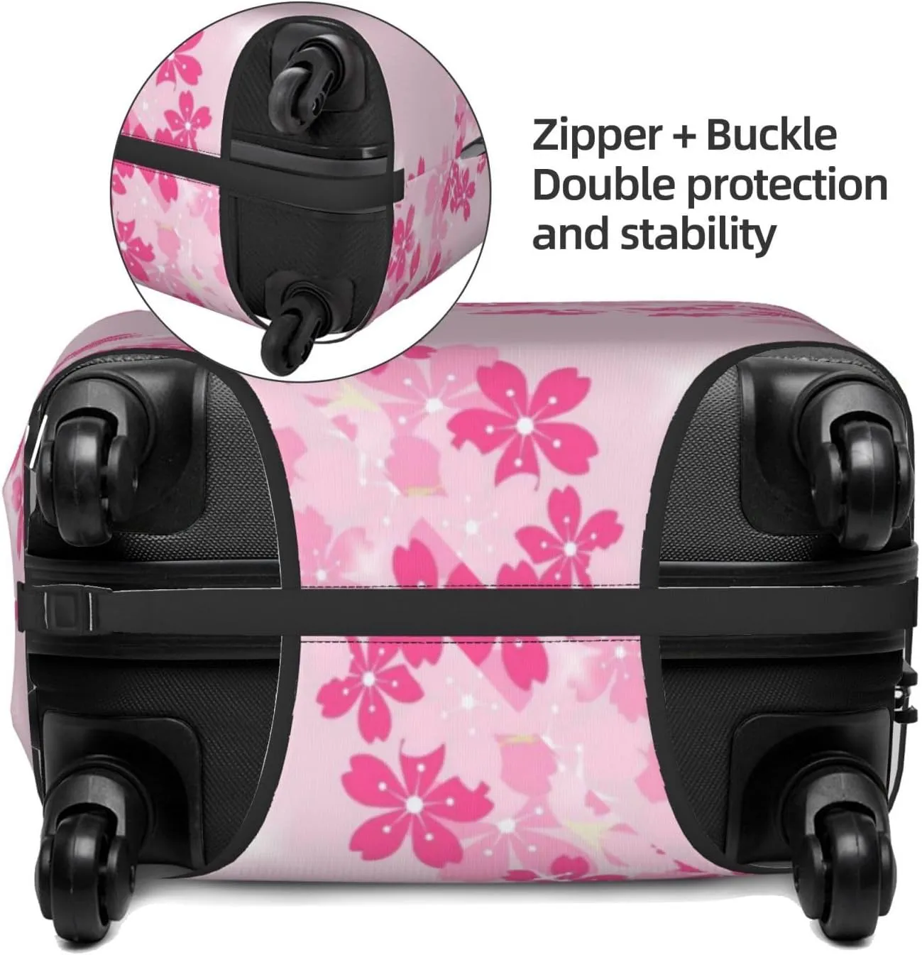 Travel Luggage Cover Suitcase Elastic Washable Stretch Pink Cherry Blossoms Border Suitcase Protector Bag,Anti-Scratch Spandex Double-Sided Baggage Covers For Wheeled Suitcase Kid Adult
