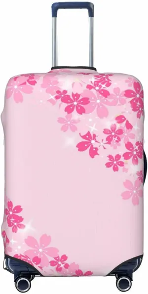 Travel Luggage Cover Suitcase Elastic Washable Stretch Pink Cherry Blossoms Border Suitcase Protector Bag,Anti-Scratch Spandex Double-Sided Baggage Covers For Wheeled Suitcase Kid Adult