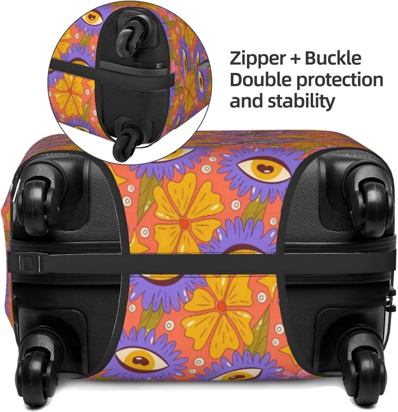 Travel Luggage Cover Suitcase Elastic Washable Stretch Psychedelic Trippy Daisy Eyes Floral Suitcase Protector Bag,Anti-Scratch Dust-Proof Double-Sided Baggage Covers For Wheeled Suitcase Kid Adult