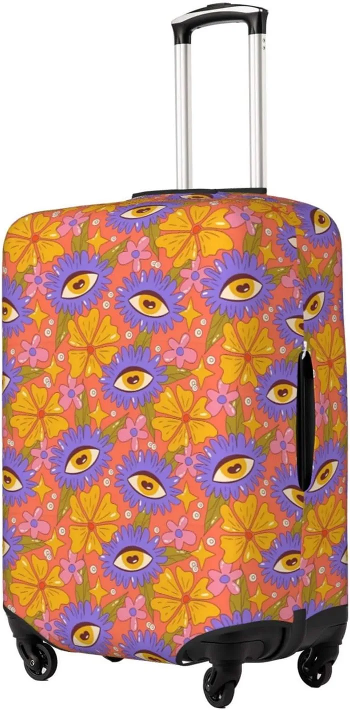 Travel Luggage Cover Suitcase Elastic Washable Stretch Psychedelic Trippy Daisy Eyes Floral Suitcase Protector Bag,Anti-Scratch Dust-Proof Double-Sided Baggage Covers For Wheeled Suitcase Kid Adult