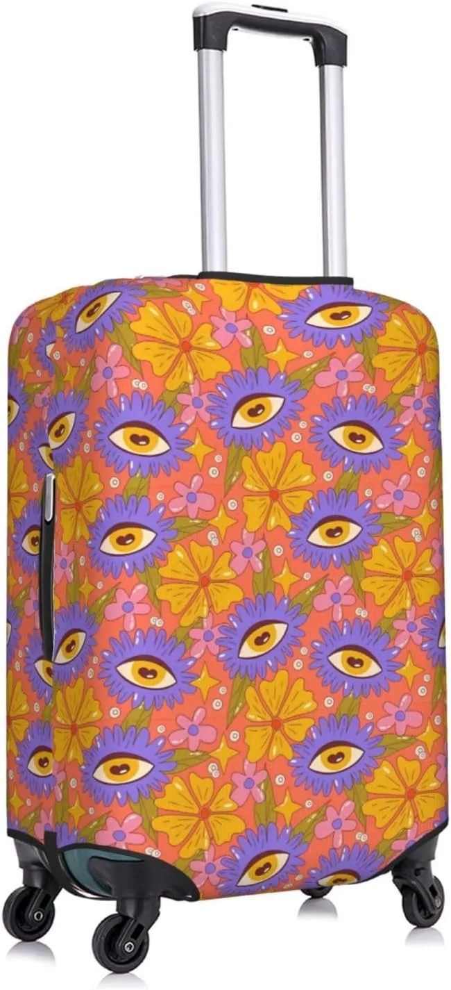 Travel Luggage Cover Suitcase Elastic Washable Stretch Psychedelic Trippy Daisy Eyes Floral Suitcase Protector Bag,Anti-Scratch Dust-Proof Double-Sided Baggage Covers For Wheeled Suitcase Kid Adult