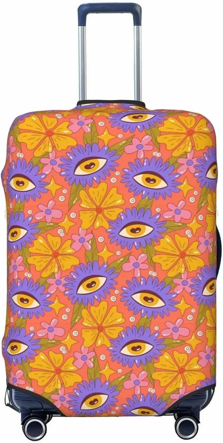Travel Luggage Cover Suitcase Elastic Washable Stretch Psychedelic Trippy Daisy Eyes Floral Suitcase Protector Bag,Anti-Scratch Dust-Proof Double-Sided Baggage Covers For Wheeled Suitcase Kid Adult