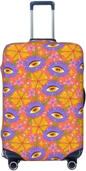 Travel Luggage Cover Suitcase Elastic Washable Stretch Psychedelic Trippy Daisy Eyes Floral Suitcase Protector Bag,Anti-Scratch Dust-Proof Double-Sided Baggage Covers For Wheeled Suitcase Kid Adult