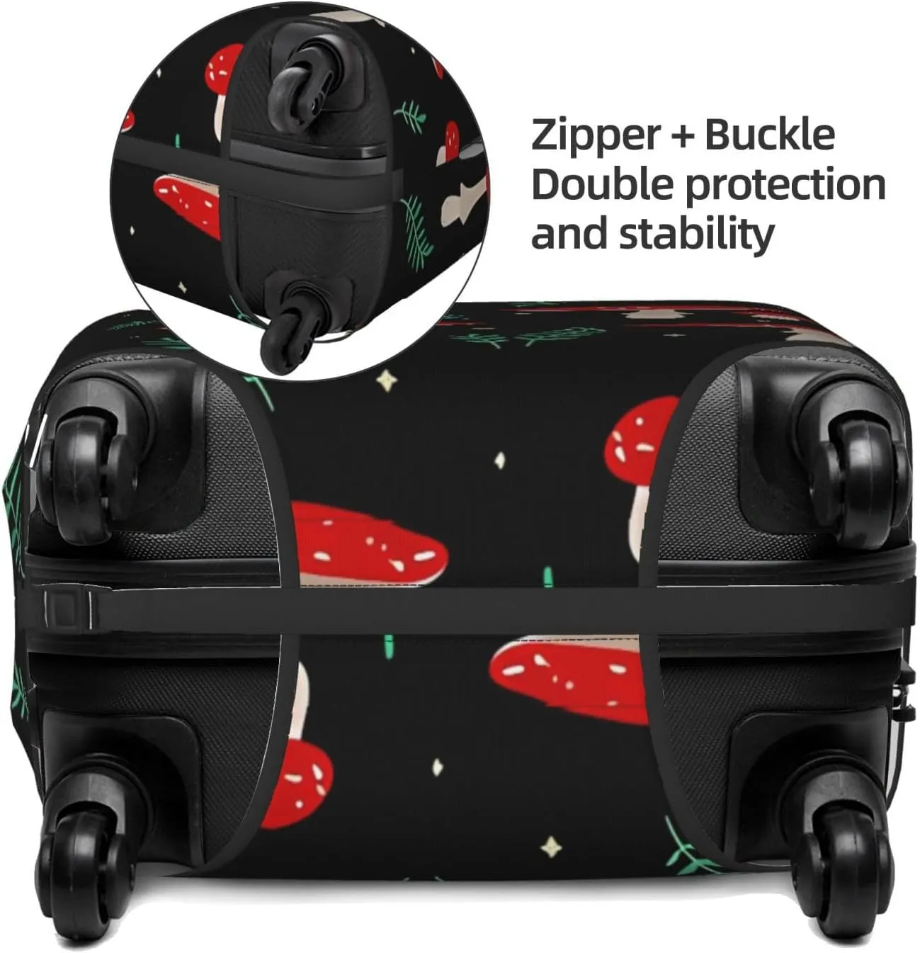 Travel Luggage Cover Suitcase Elastic Washable Stretch Red Mushrooms Leaves Suitcase Protector Bag,Anti-Scratch Spandex Double-Sided Baggage Covers For Wheeled Suitcase Kid Adult
