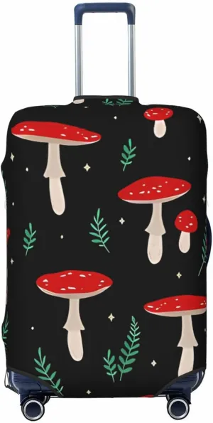 Travel Luggage Cover Suitcase Elastic Washable Stretch Red Mushrooms Leaves Suitcase Protector Bag,Anti-Scratch Spandex Double-Sided Baggage Covers For Wheeled Suitcase Kid Adult