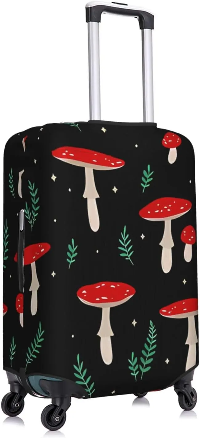 Travel Luggage Cover Suitcase Elastic Washable Stretch Red Mushrooms Leaves Suitcase Protector Bag,Anti-Scratch Spandex Double-Sided Baggage Covers For Wheeled Suitcase Kid Adult