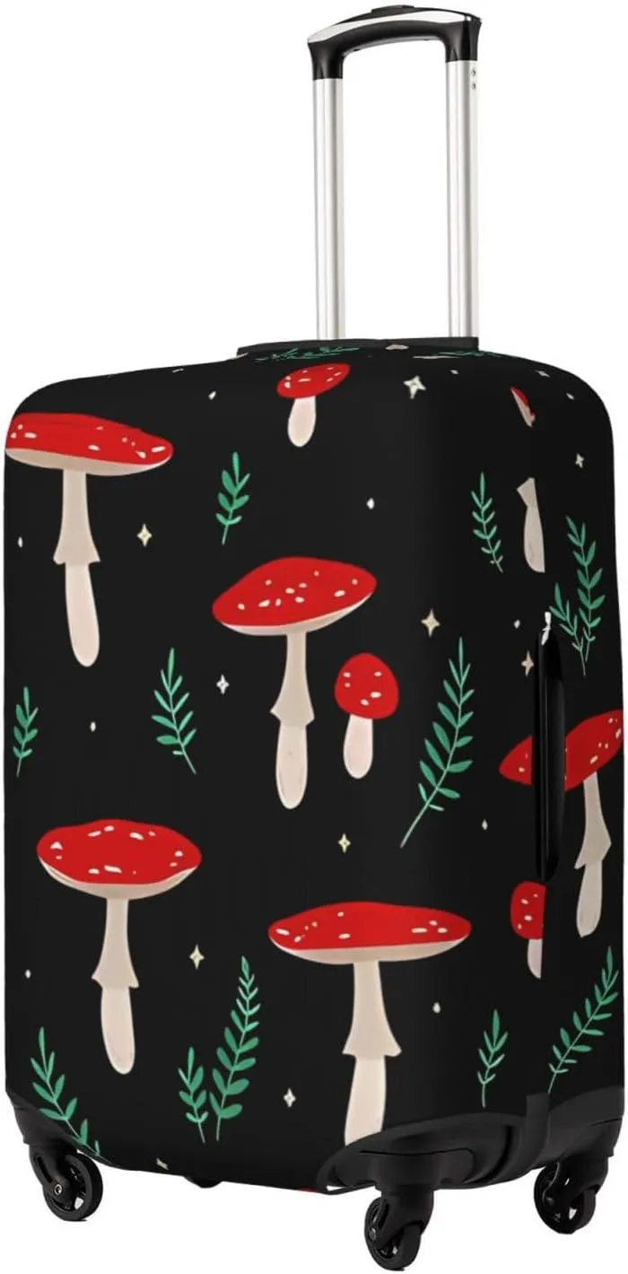 Travel Luggage Cover Suitcase Elastic Washable Stretch Red Mushrooms Leaves Suitcase Protector Bag,Anti-Scratch Spandex Double-Sided Baggage Covers For Wheeled Suitcase Kid Adult