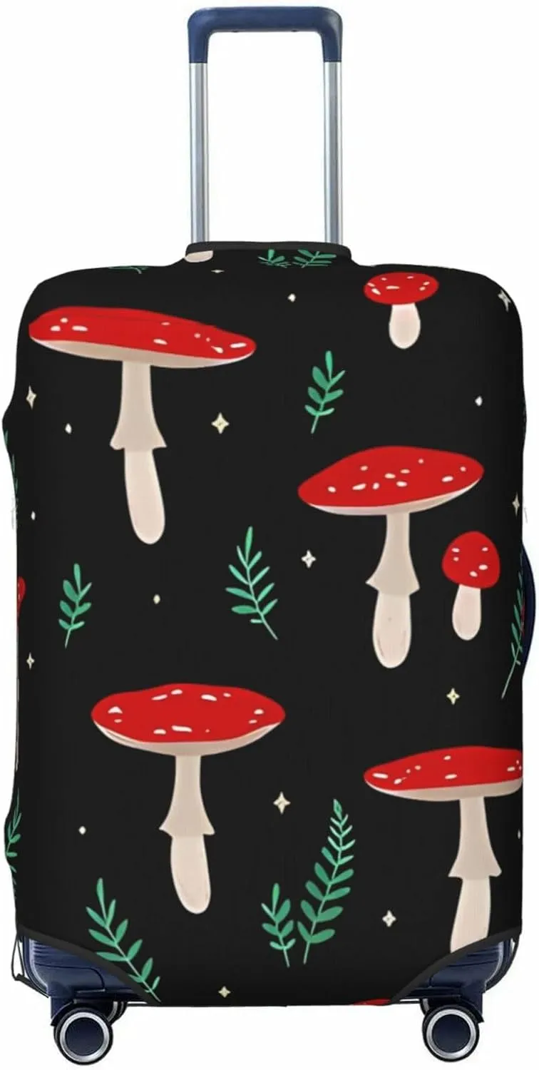 Travel Luggage Cover Suitcase Elastic Washable Stretch Red Mushrooms Leaves Suitcase Protector Bag,Anti-Scratch Spandex Double-Sided Baggage Covers For Wheeled Suitcase Kid Adult