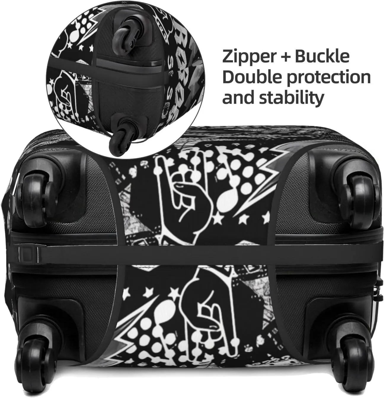 Travel Luggage Cover Suitcase Elastic Washable Stretch Rock Music With Guitar Suitcase Protector Bag,Anti-Scratch Spandex Double-Sided Baggage Covers For Wheeled Suitcase Kid Adult