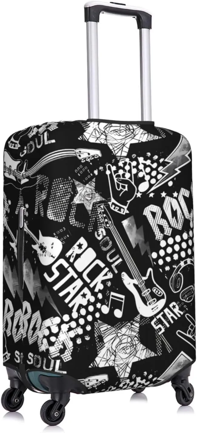 Travel Luggage Cover Suitcase Elastic Washable Stretch Rock Music With Guitar Suitcase Protector Bag,Anti-Scratch Spandex Double-Sided Baggage Covers For Wheeled Suitcase Kid Adult