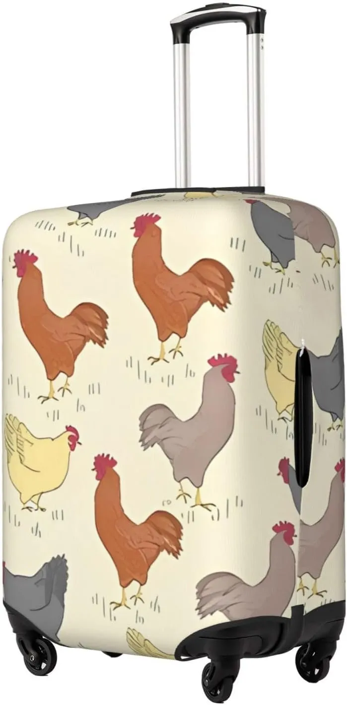 Travel Luggage Cover Suitcase Elastic Washable Stretch Rooster And Chicken Bird Yellow Suitcase Protector Bag,Anti-Scratch Dust-Proof Double-Sided Baggage Covers For Wheeled Suitcase Kid Adult