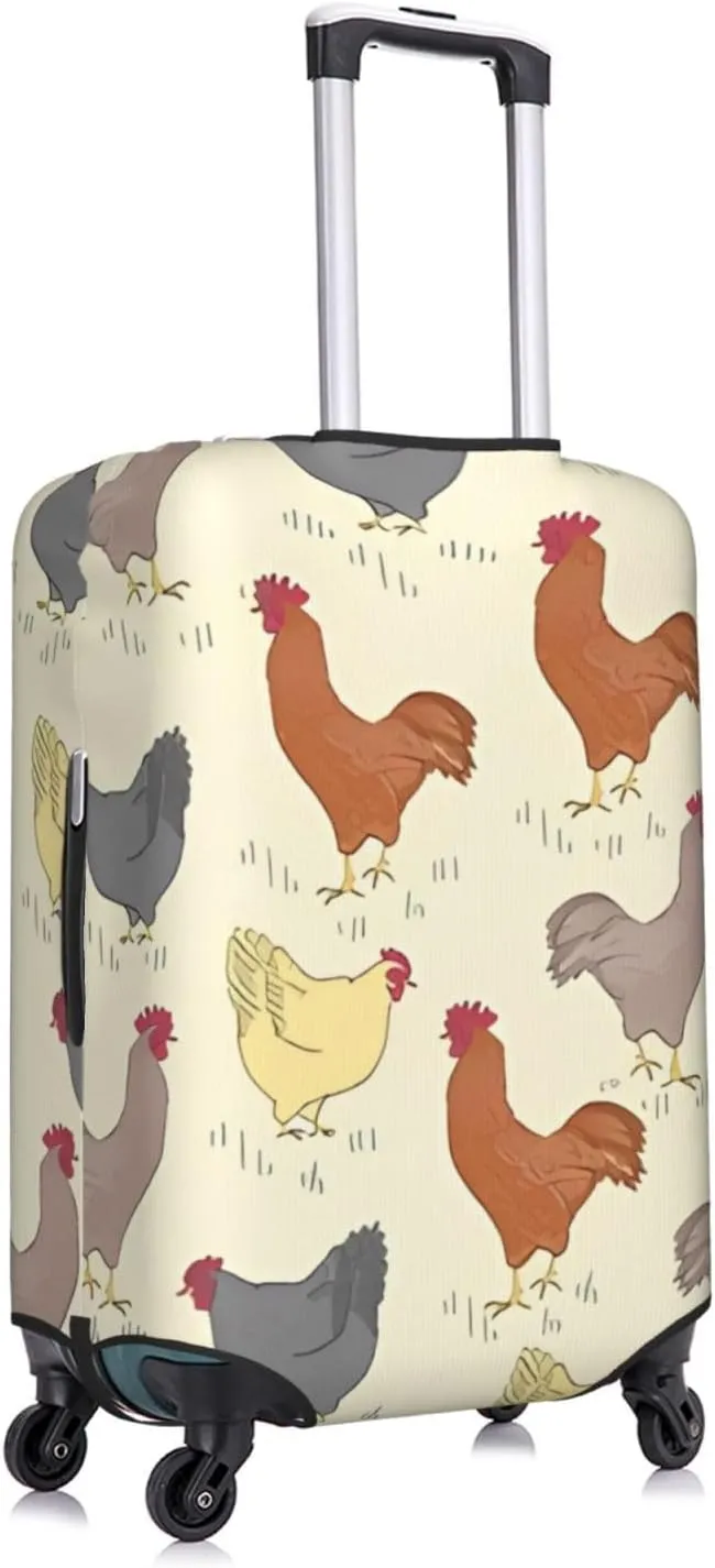 Travel Luggage Cover Suitcase Elastic Washable Stretch Rooster And Chicken Bird Yellow Suitcase Protector Bag,Anti-Scratch Dust-Proof Double-Sided Baggage Covers For Wheeled Suitcase Kid Adult