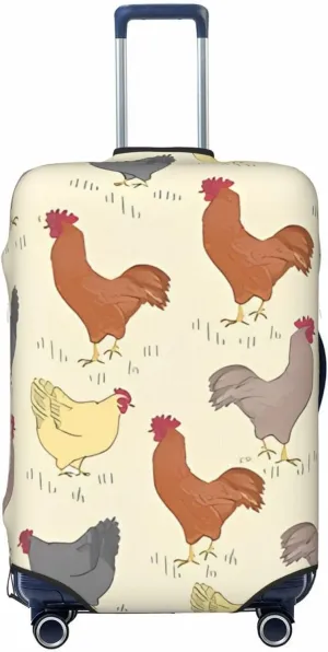 Travel Luggage Cover Suitcase Elastic Washable Stretch Rooster And Chicken Bird Yellow Suitcase Protector Bag,Anti-Scratch Dust-Proof Double-Sided Baggage Covers For Wheeled Suitcase Kid Adult