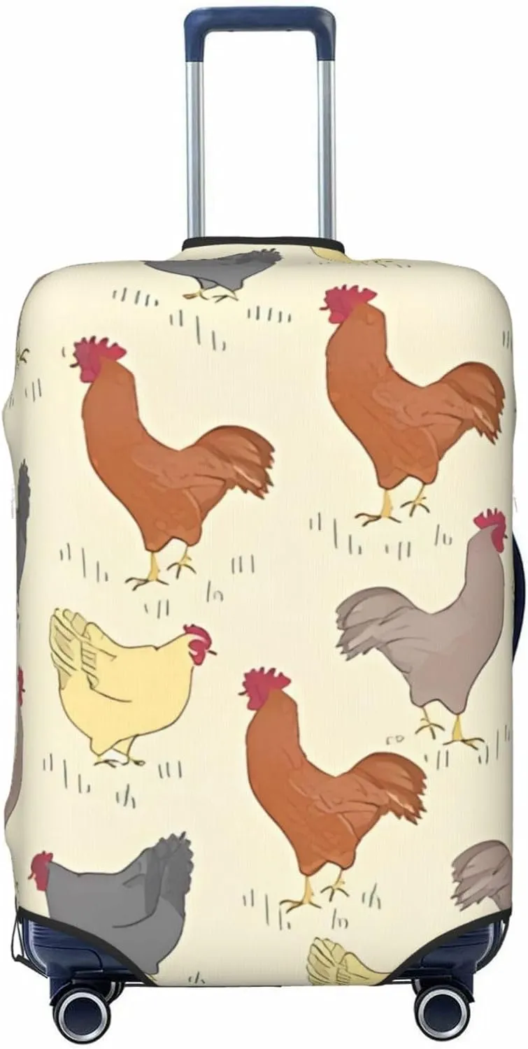 Travel Luggage Cover Suitcase Elastic Washable Stretch Rooster And Chicken Bird Yellow Suitcase Protector Bag,Anti-Scratch Dust-Proof Double-Sided Baggage Covers For Wheeled Suitcase Kid Adult