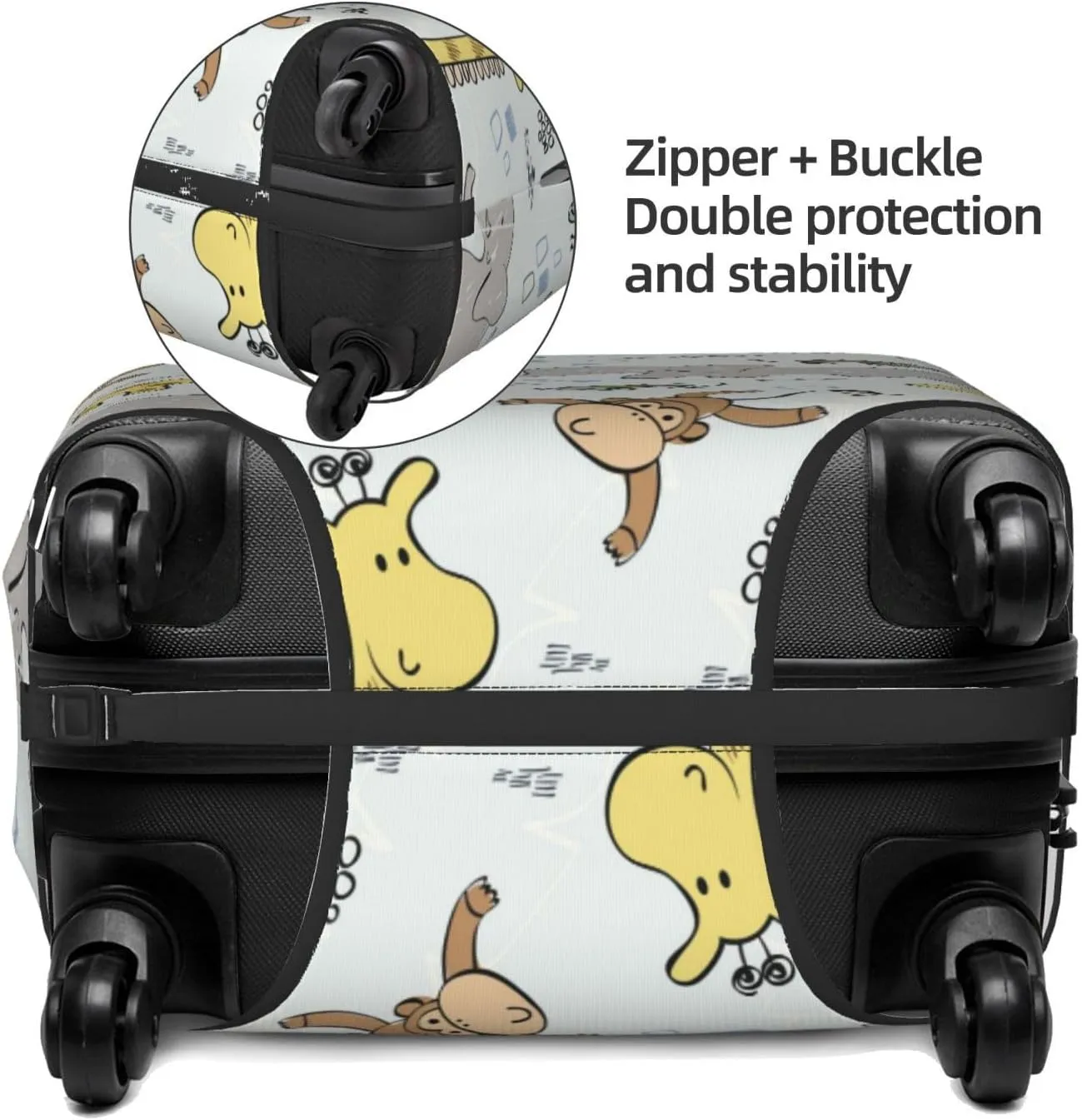Travel Luggage Cover Suitcase Elastic Washable Stretch Sweet Baby Giraffe Elephant Bird Monkey Doodle Suitcase Protector Bag,Anti-Scratch Spandex Double-Sided Baggage Covers,Large