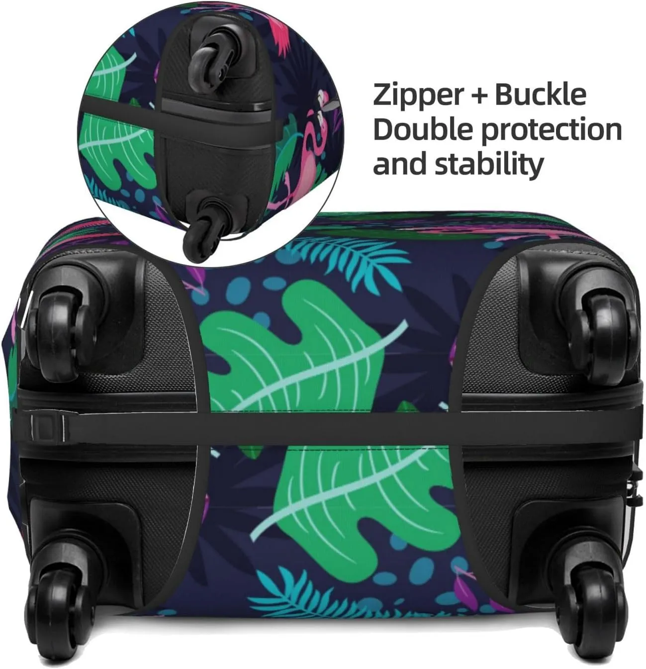 Travel Luggage Cover Suitcase Elastic Washable Stretch Tropical Exotic Birds Plant Leaves Suitcase Protector Bag,Anti-Scratch Spandex With Zipper Closure Baggage Covers For Wheeled Suitcase Kid Adult
