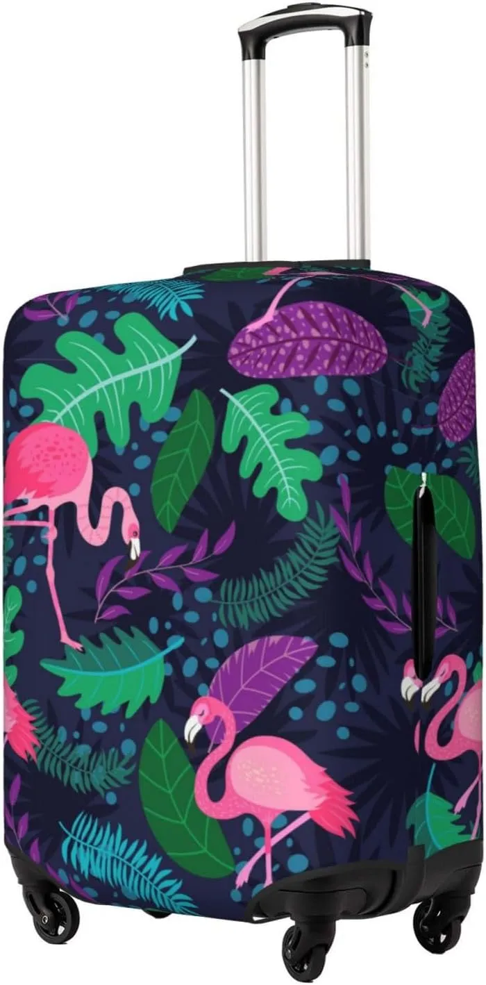 Travel Luggage Cover Suitcase Elastic Washable Stretch Tropical Exotic Birds Plant Leaves Suitcase Protector Bag,Anti-Scratch Spandex With Zipper Closure Baggage Covers For Wheeled Suitcase Kid Adult