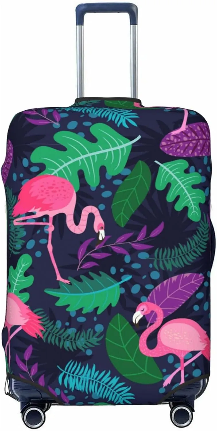 Travel Luggage Cover Suitcase Elastic Washable Stretch Tropical Exotic Birds Plant Leaves Suitcase Protector Bag,Anti-Scratch Spandex With Zipper Closure Baggage Covers For Wheeled Suitcase Kid Adult