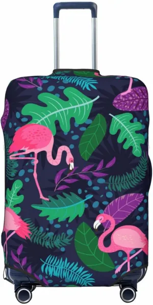 Travel Luggage Cover Suitcase Elastic Washable Stretch Tropical Exotic Birds Plant Leaves Suitcase Protector Bag,Anti-Scratch Spandex With Zipper Closure Baggage Covers For Wheeled Suitcase Kid Adult