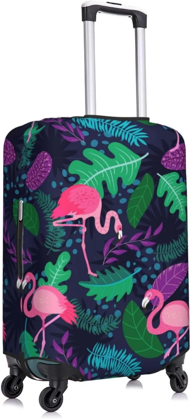 Travel Luggage Cover Suitcase Elastic Washable Stretch Tropical Exotic Birds Plant Leaves Suitcase Protector Bag,Anti-Scratch Spandex With Zipper Closure Baggage Covers For Wheeled Suitcase Kid Adult