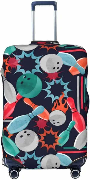 Travel Luggage Cover Suitcase Elastic Washable Stretch Watercolor Bowling Ball And Pins Suitcase Protector Bag,Anti-Scratch Spandex Double-Sided Baggage Covers For Wheeled Suitcase Kid Adult