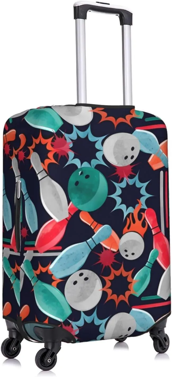 Travel Luggage Cover Suitcase Elastic Washable Stretch Watercolor Bowling Ball And Pins Suitcase Protector Bag,Anti-Scratch Spandex Double-Sided Baggage Covers For Wheeled Suitcase Kid Adult