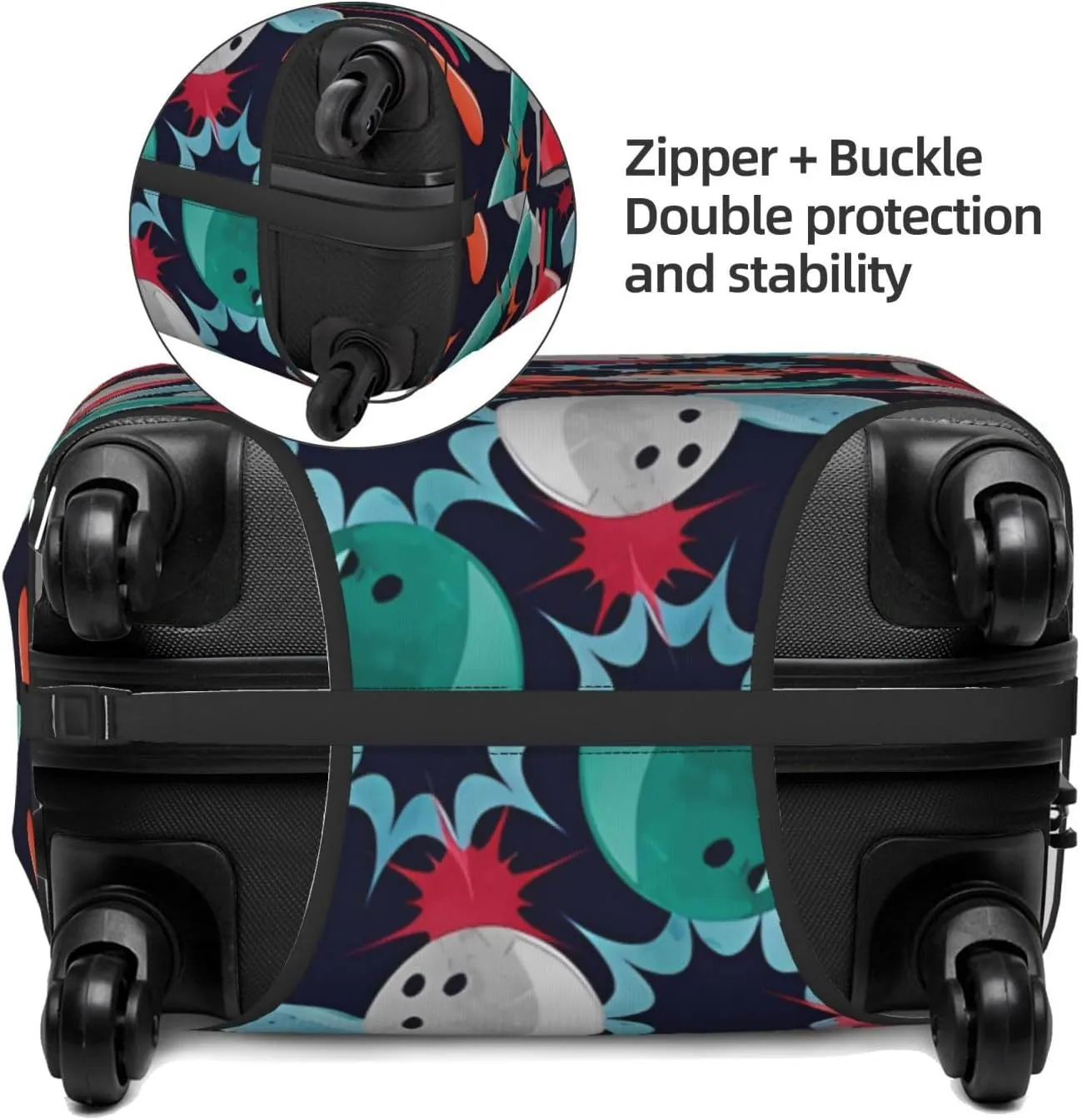 Travel Luggage Cover Suitcase Elastic Washable Stretch Watercolor Bowling Ball And Pins Suitcase Protector Bag,Anti-Scratch Spandex Double-Sided Baggage Covers For Wheeled Suitcase Kid Adult