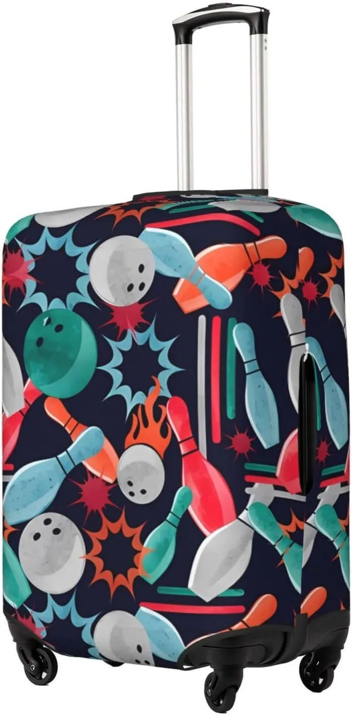 Travel Luggage Cover Suitcase Elastic Washable Stretch Watercolor Bowling Ball And Pins Suitcase Protector Bag,Anti-Scratch Spandex Double-Sided Baggage Covers For Wheeled Suitcase Kid Adult