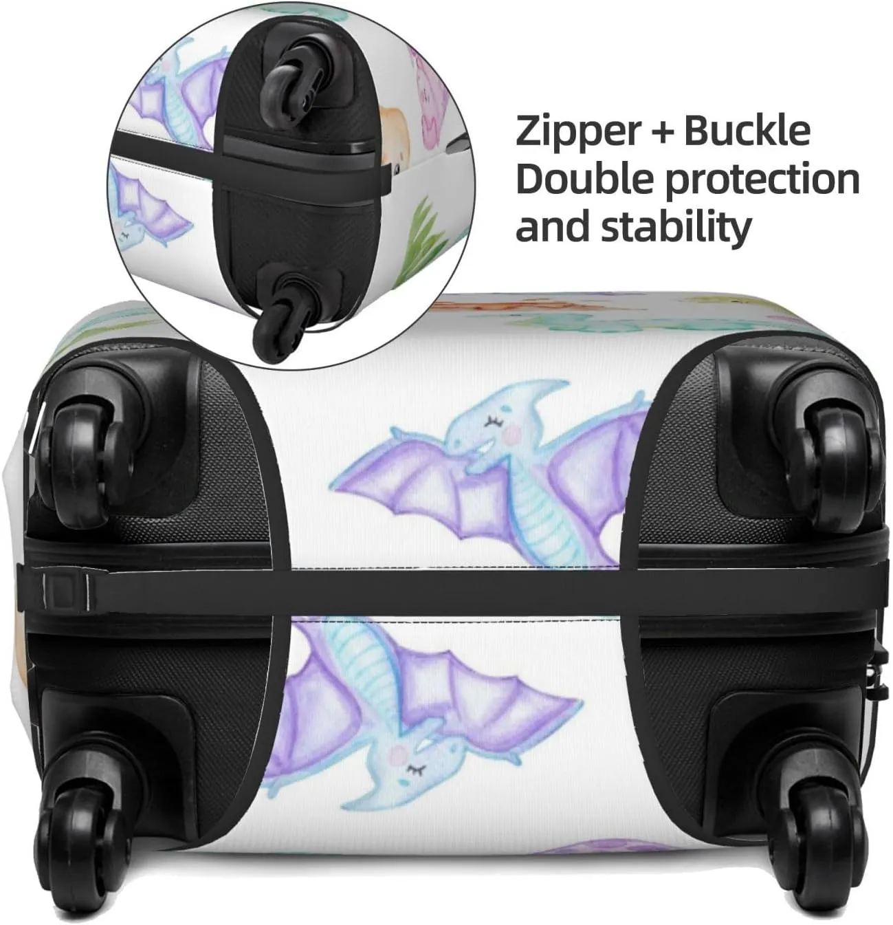 Travel Luggage Cover Suitcase Elastic Washable Stretch Watercolor Dinosaur Cute Suitcase Protector Bag,Anti-Scratch Spandex Double-Sided Baggage Covers For Wheeled Suitcase Kid Adult,Large