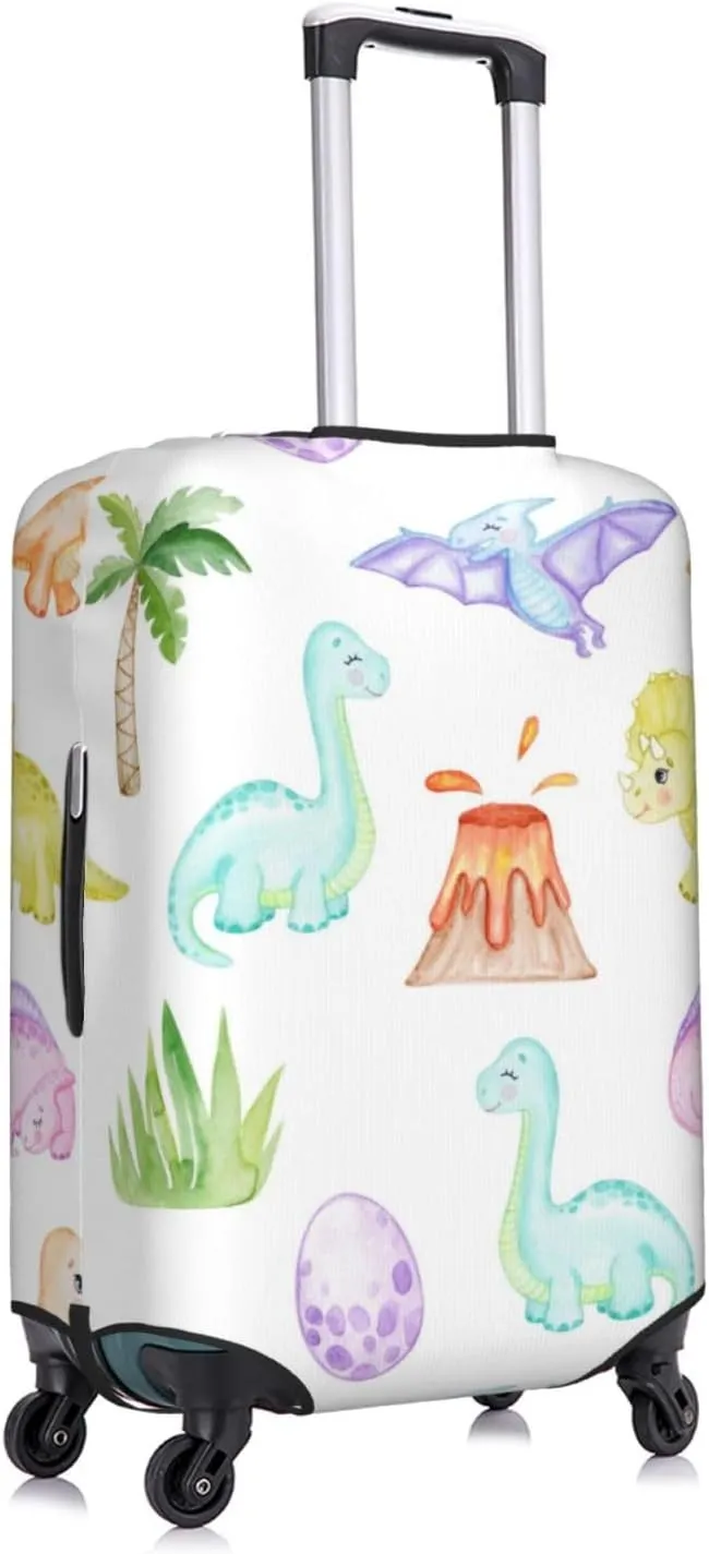 Travel Luggage Cover Suitcase Elastic Washable Stretch Watercolor Dinosaur Cute Suitcase Protector Bag,Anti-Scratch Spandex Double-Sided Baggage Covers For Wheeled Suitcase Kid Adult,Large