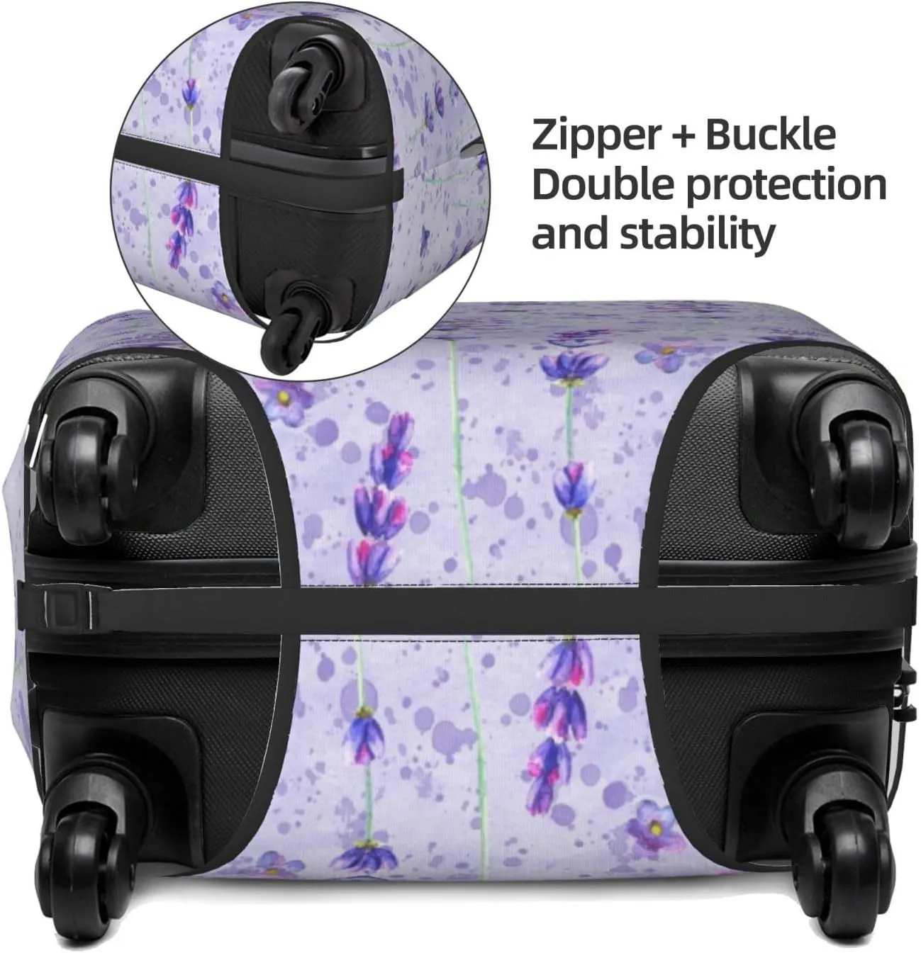 Travel Luggage Cover Suitcase Elastic Washable Stretch Watercolor Lavender Flowers Purple Splashes Suitcase Protector Bag,Anti-Scratch Spandex Double-Sided