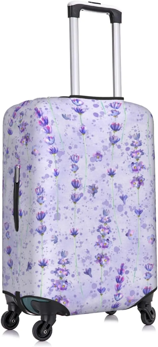 Travel Luggage Cover Suitcase Elastic Washable Stretch Watercolor Lavender Flowers Purple Splashes Suitcase Protector Bag,Anti-Scratch Spandex Double-Sided