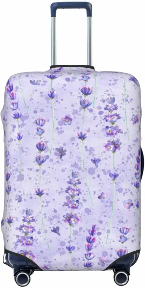 Travel Luggage Cover Suitcase Elastic Washable Stretch Watercolor Lavender Flowers Purple Splashes Suitcase Protector Bag,Anti-Scratch Spandex Double-Sided